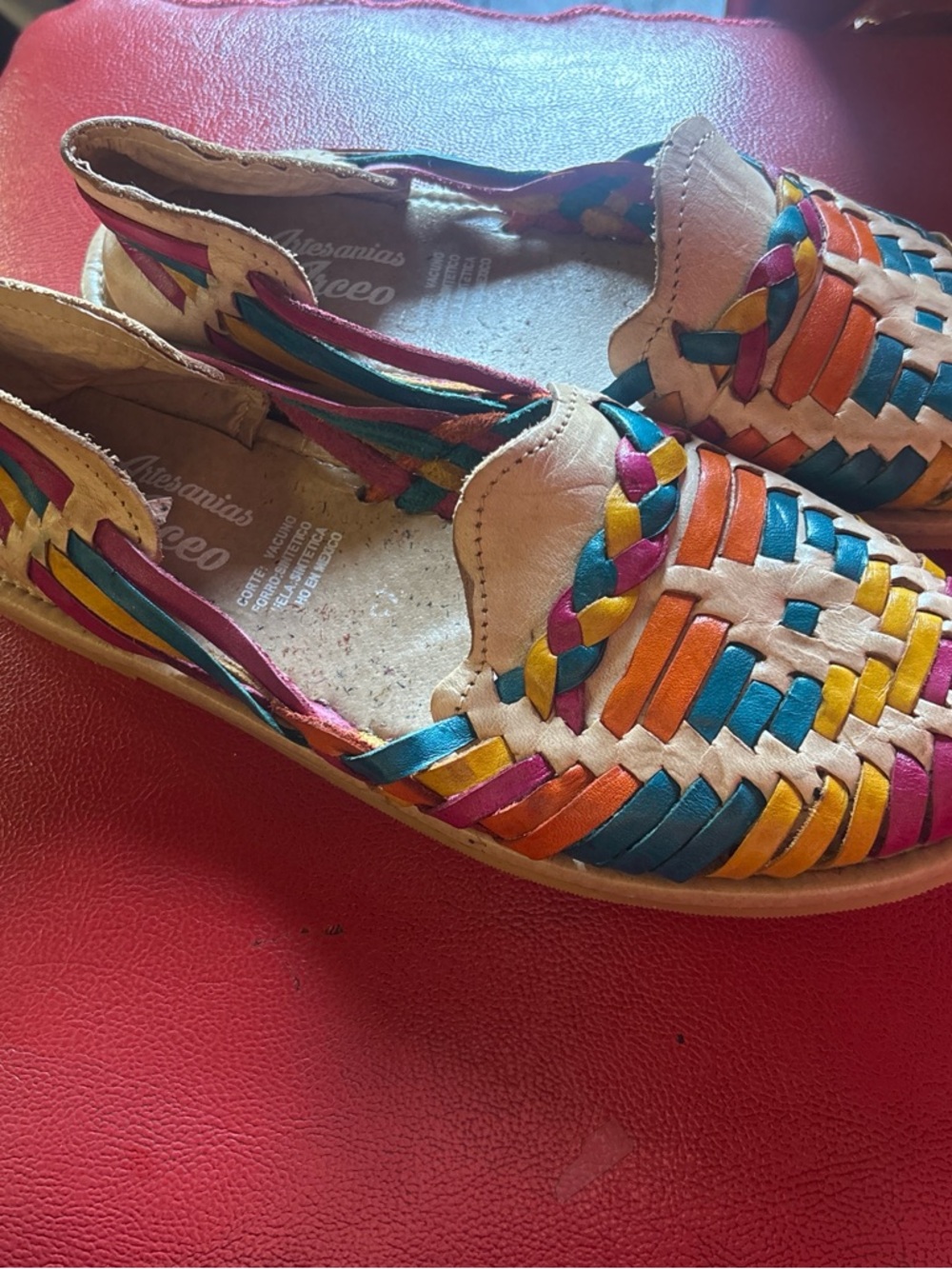Colorful Woven Leather Huarache Flats